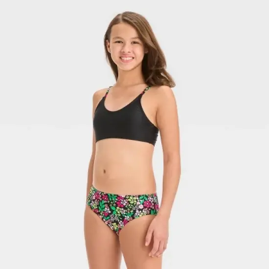 Girls' Floral Printed Rash Guard Set - art class&trade; Black image {1}