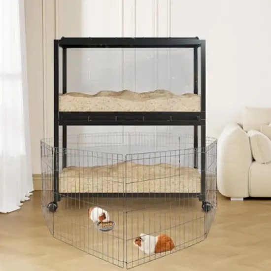 Metal Hamster Cage, Acrylic Sides with Wheels, Chew-proof, Stackable, Guinea Pig Cages Mice and Rat Habitat Openable Top 38x18.5x20 Inch image {6}