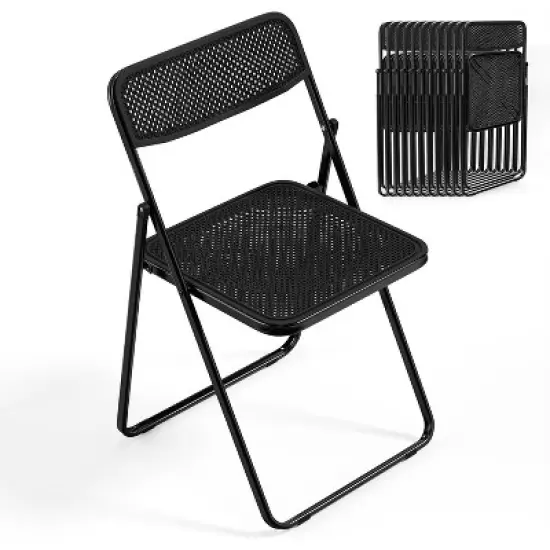 VINGLI Folding Chair Modern Iron Frame Accent with Woven Texture Panel, for Party Wedding Event Office Camping, 4 Pack image {7}