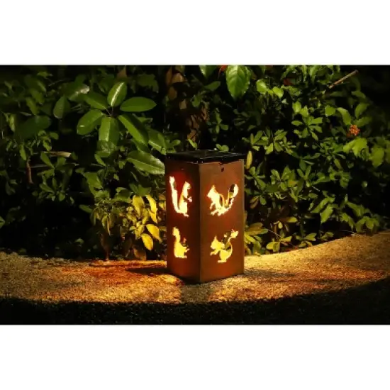 Techko Maid LED Solar 10.8" Portable Squirrel Cut Out Decorative Outdoor Lantern Clear image {6}