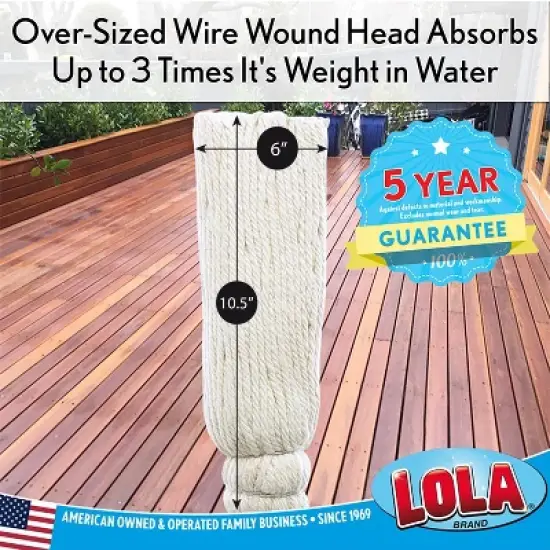 Lola Products 12 Oz. Cotton String Wet Mop w/ Wire Wound Head, Absorbs 4x its Weight in Water, Durable & Super Absorbent Floor Cleaning, 1 Count image {1}