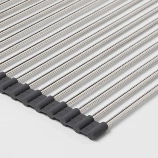 Over the Sink (Roll Away) Dish Drainer Silver - Brightroom&trade;: Stainless Steel Drying Rack Mat, Hand Wash, 20.5"x13" image {2}