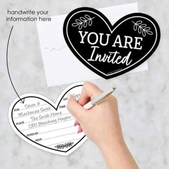 Big Dot of Happiness Mr. and Mrs. - Shaped Fill-In Invitations - Black and White Wedding or Bridal Shower Invitation Cards with Envelopes - Set of 12 image {1}