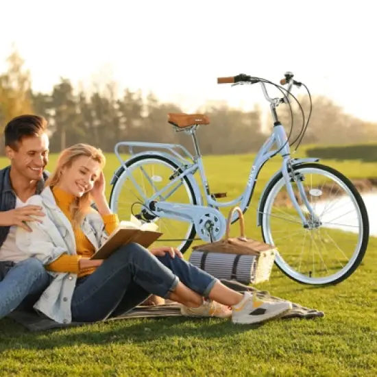 DSVIMOY Bicycles, 24 Inch Ladies Bicycle with Adiustable Seat, Commute Bicycle for Women Ladies, Blue, 62.2"*23.62"*40.16" image {3}