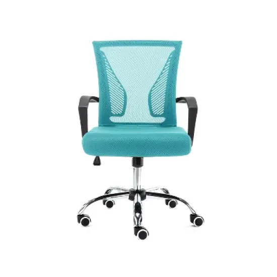 Modern Home Zuna Ergonomic Design Breathable Mesh Modern Mid Back Office Desk Chair with Lumbar Support, Steel Base, and Rolling Wheels, Black & Aqua image {3}