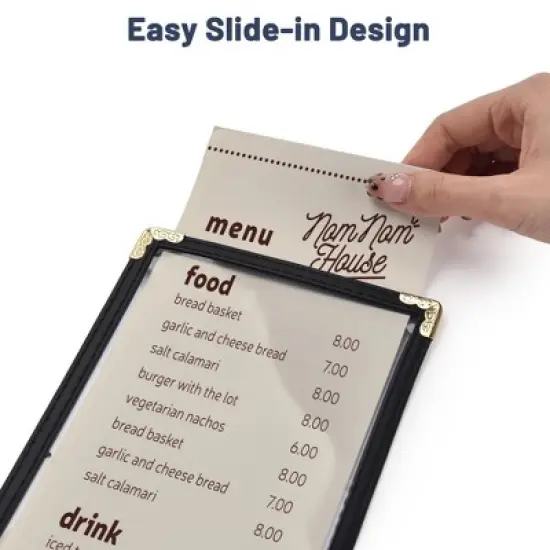 WeChef 30 Pcs 4.25 x 11" Restaurant Menu Covers Single Page 2 View Menu Sleeves Double-Stitched Edge PVC for Wine List image {2}