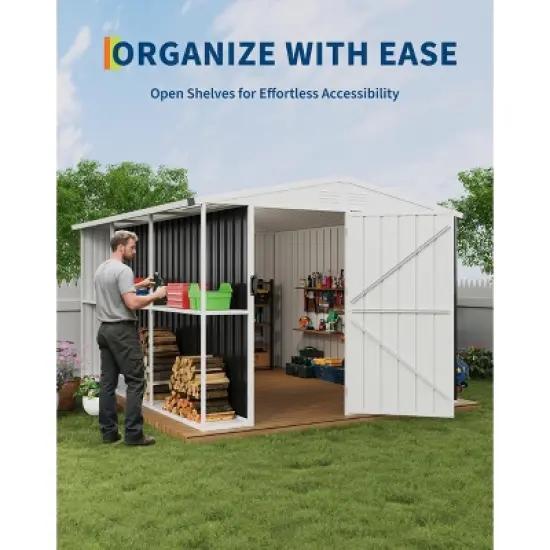 8x10 FT Outdoor Metal Storage Shed, Large Lockable Garden Tool Shed with Air Vents &  Open Shelves, Heavy-Duty Utility Tool Shed Storage House image {6}