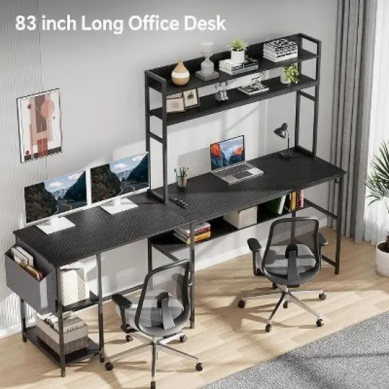 Mr Ironstone L Shaped Gaming Desk with LED Lights & Power Outlets Computer Desk with Hutch Office Desk with Storage Shelf, Headphone Hook,Cup Holder image {1}