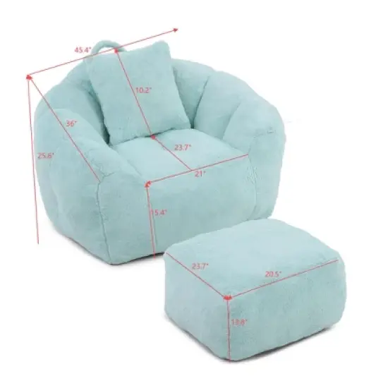 Giant Bean Bag Chair withFootstool, Oversized Bean Bag for Adults and Kids, Polyester Shell-Shaped Large Chair with Filler, Stuffed Big Accent Sofa image {9}