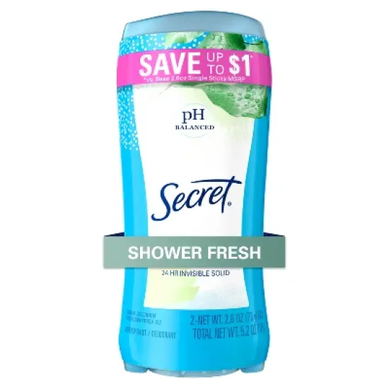 Secret pH Balanced Shower Fresh Invisible Solid Antiperspirant & Deodorant Twin Pack - 2.6oz/2ct image {7}