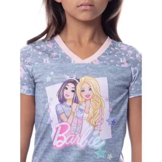 Barbie Girls' Unicorn Barbie Skipper Shirt And Pants Jogger Pajama Set Grey image {2}