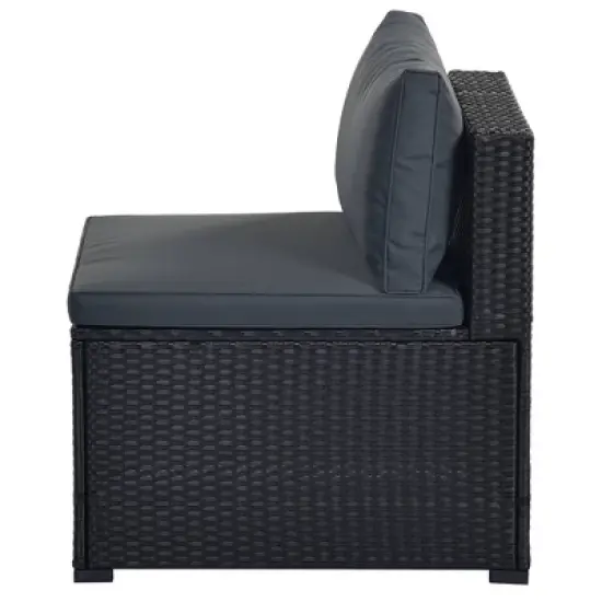 6pc Wicker Patio Conversation Set with Cushions - Black/Gray - GODEER image {20}