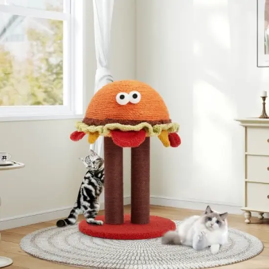 EROMMY 18.5" Hamburger Cat Tree, Cute Cat Scratcher With Dual Natural Durable Sisal Scratching Posts, Sisal Cat Scratcher Post For Indoor image {3}