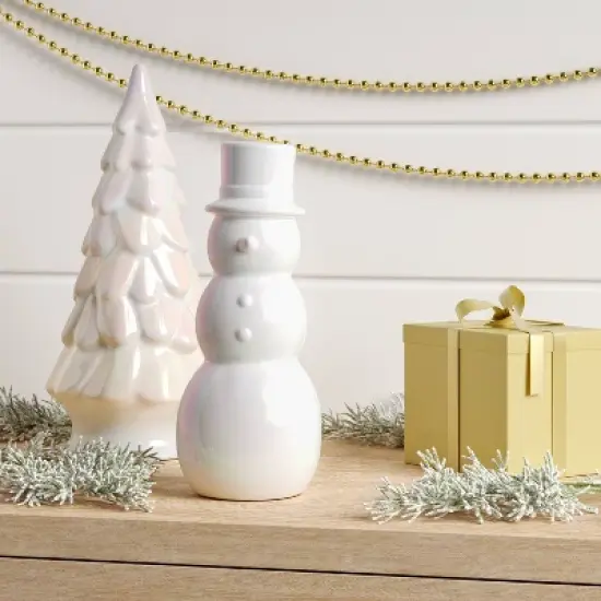 7" Christmas Ceramic Iridescent Snowman Figurine - Wondershop&trade; image {1}