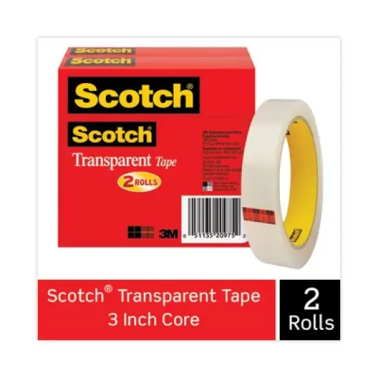 Scotch Transparent Tape, 3" Core, 0.75" x 72 yds, Transparent, 2/Pack image {1}