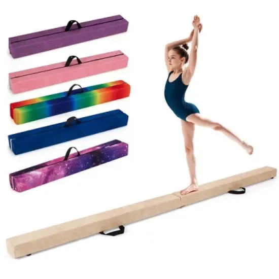 Costway 8 FT Folding Gymnastic Beam with Anti-slip Base Pine Wood Frame Carrying Handle Blue/Beige/Pink/Dark Purple/Purple/Multicolor image {11}