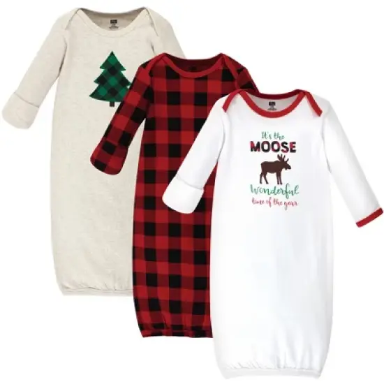 Hudson Baby Infant Boy Cotton Long-Sleeve Gowns 3pk, Moose Wonderful Time, 0-6 Months image {1}
