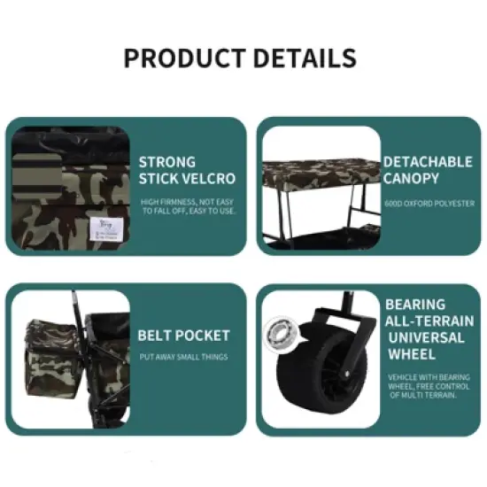 Outdoor Garden Park Wagon with Canopy and Pockets Foldable Portable Utility Beach Trolley Cart image {2}
