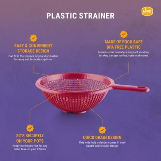 YBM Home 8.5 Inch Deep Plastic Colander (31-1129), Pack of 3 image {2}