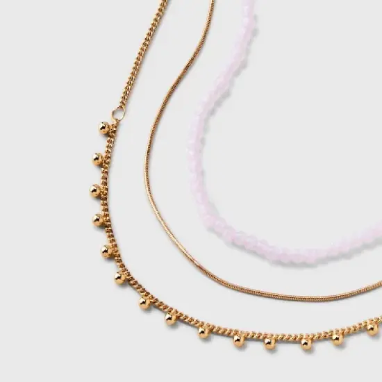 Pink Seedbead and Station Necklace Set 3pc - Universal Thread&trade; Gold image {3}