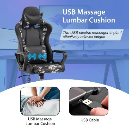 FDW Gaming Chiar Comfortable and Stylish Massage Office Chair with Adjustable Lumbar Support 360-Degree Swivel and Smooth-Rolling Casters image {3}