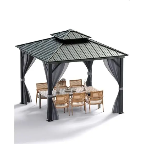 12 x 12FT Hardtop Gazebo with Galvanized Steel Double Roof Canopy image {7}