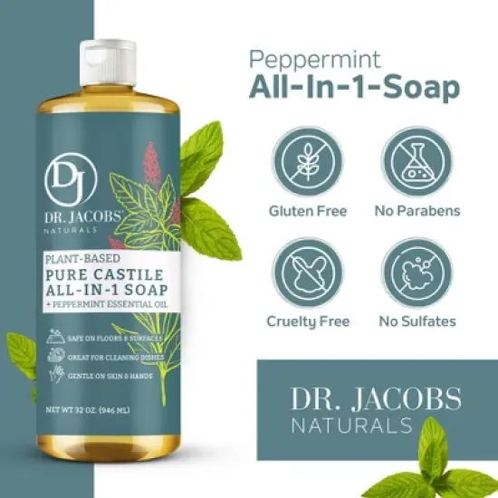 DR.JACOBS NATURALS All Natural Castile All in 1 Peppermint soap-Sulfate-Free, Paraben-Free, Vegan image {1}