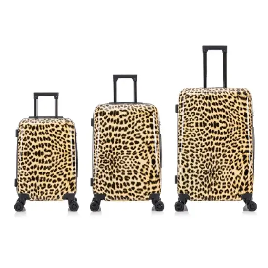 InUSA PRINTS Lightweight Hardside Checked Spinner 3pc Luggage Set - Cheetah image {3}