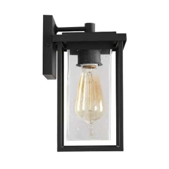 10" Metal/Seeded Glass Square Modern Outdoor Wall Light Black - LNC image {4}