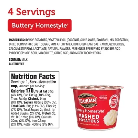 Idahoan Gluten Free Buttery Homestyle Microwavable Mashed Potato Cups - 6oz/4ct image {4}