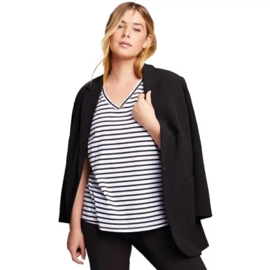 June + Vie by Roaman's Women&rsquo;s Plus Size Short-Sleeve V-Neck One + Only Tee image {6}