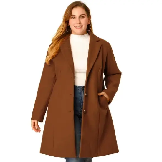 Agnes Orinda Women's Plus Size Winter Notched Lapel Single Breasted Pea Coat image {1}