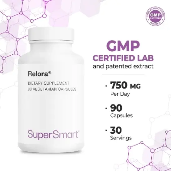 SuperSmart Relora 750mg per Day - Magnolia Officinalis & Phellodendron Amurense Extract Supplement | Non-GMO & Gluten Free - 90 Vegetarian Capsules image {4}