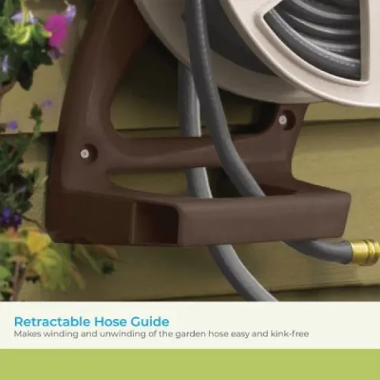 Suncast Sidewinder Wall Mount Garden Hose Reel for Lawn & Outdoor Use, 100 Feet Capacity for 5/8 Inch Standard Vinyl Hose w/ Leader Hose, Light Taupe image {3}