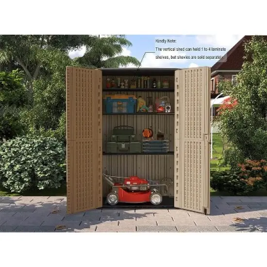 Syemin Outdoor Storage Shed, Vertical Tall Tool Shed with Five Shelves, Lockable Door for Patio, Backyard and Lawn, Brown, 50"*82"*29" image {1}