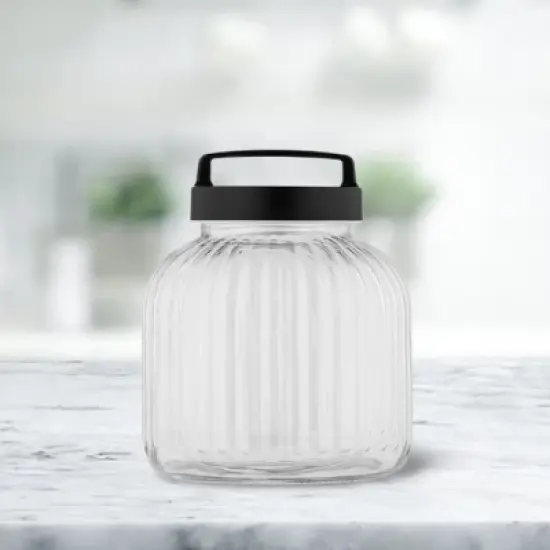 Amici Home Franklin Glass Airtight Kitchen Canister, For Organization of Flour, Sugar, Nuts, and Other Dry Goods, Black Metal Cover ,96 oz. image {1}