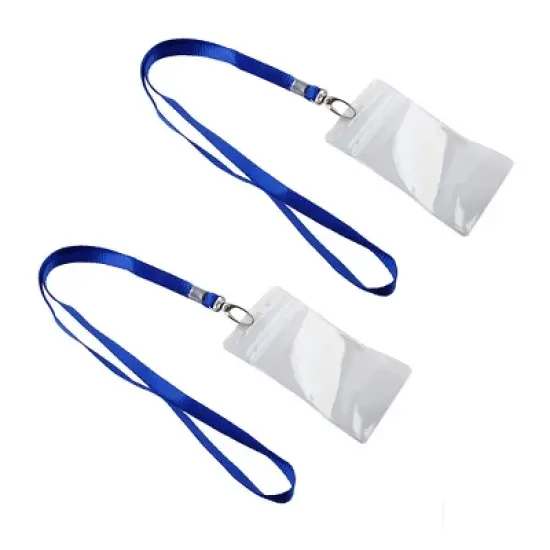 Unique Bargains Clear ID Badge Card Vertical Holder with Blue Neck Strap 2 Pcs image {2}