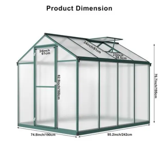 6x8 FT Greenhouse for Outdoors, Polycarbonate Greenhouse with Quick Setup Structure and Roof Vent image {2}