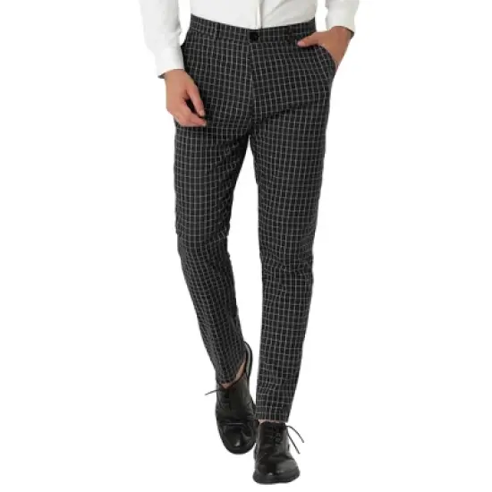 Lars Amadeus Men's Business Checked Printed Slim Fit Flat Front Plaid Dress Trousers image {7}
