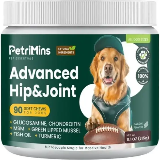 PetriMins Advanced Dogs Hip & Joint Supplement with Glucosamine & Chondroitin(Organic Turmeric, Egg Shell Membrane, Green Lipped Mussel)90 ct-Bacon image {7}