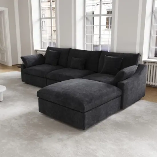 83" Cloud Couch Sectional for Living Room, Down Filled Modular Couch,L Shaped Sofas with Ottoman,Convertible Couch,Covers Washable&Replaceable image {3}