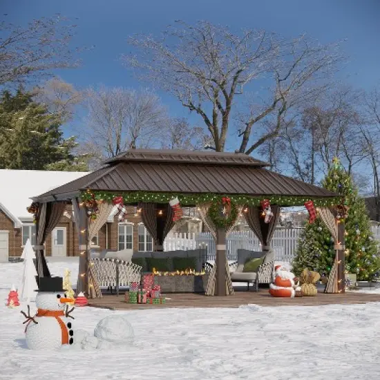 EROMMY 20 Ft. W x 12 Ft. D Pro Series Hardtop Patio Gazebo, Outdoor Hardtop Gazebo with Double Roof image {3}