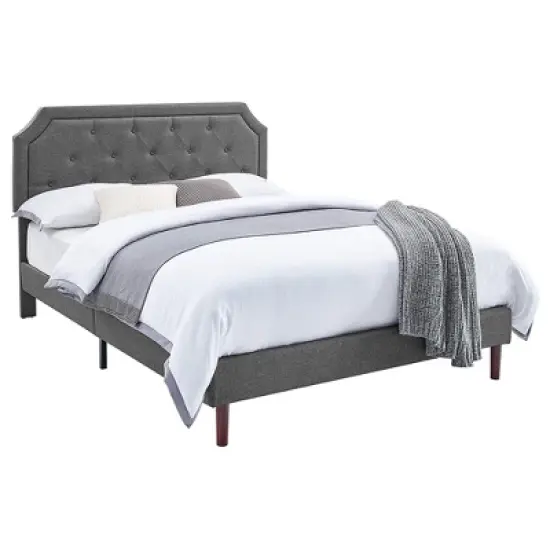 BIKAHOM Upholstered Platform Bed with Button Tufted Headboard, Dark Grey image {3}