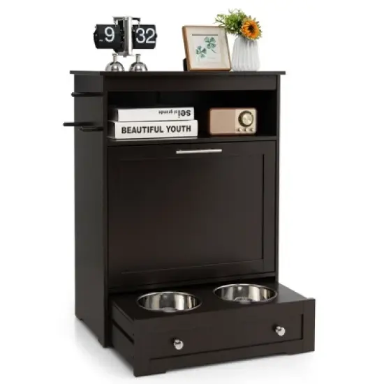 Tangkula Pet Feeding Station Furniture w/ Double Pull Out Dog Bowl Food Cabinet image {9}