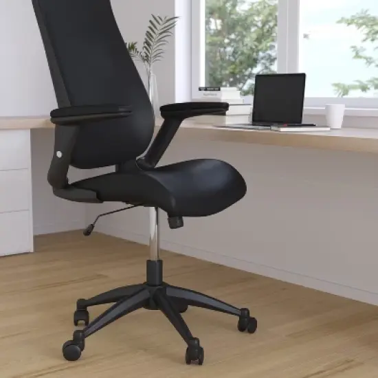 Merrick Lane High-Back Black Faux Leather Executive Swivel Office Chair with Molded Foam Seat and Adjustable Arms image {4}