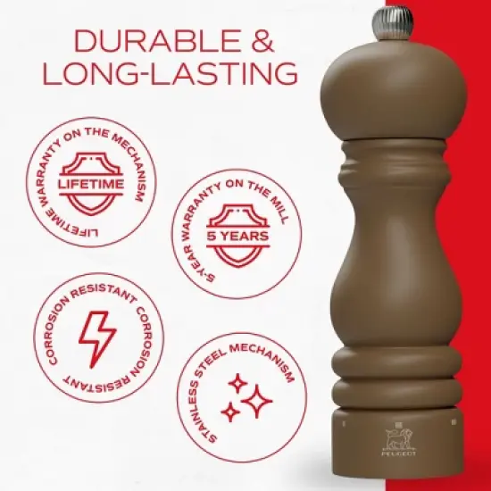 Peugeot Paris u'Select 7-inch Salt Mill - Manual Rock Salt Mill with Adjustable Precision Grinding, Stainless Steel & Beechwood - (Mocha) image {6}