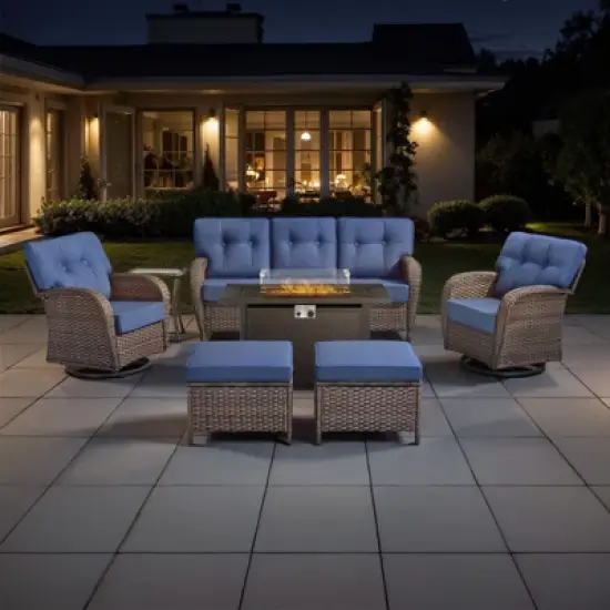 Belord Outdoor Wicker Patio Furniture Set with 43" Propane Fire Pit Table, Swivel Patio Chairs Set with Sofa Couch, Fire Pit Table and Ottoman image {17}