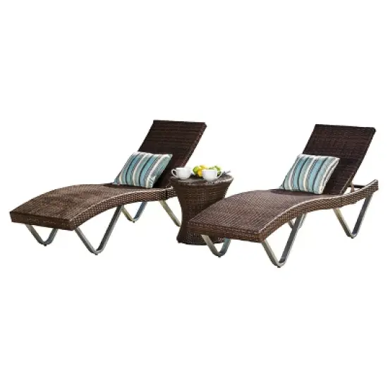 San Marco 3pc Wicker Patio Chaise Lounge Set - Multi Brown - Christopher Knight Home image {1}
