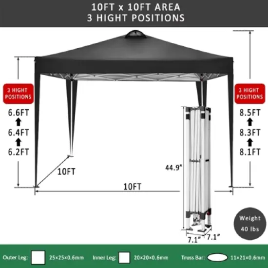 SKONYON 10' x10' Canopy Tent Instant Pop-Up Canopy Folding Tent Sun Shelter UV50+ image {2}