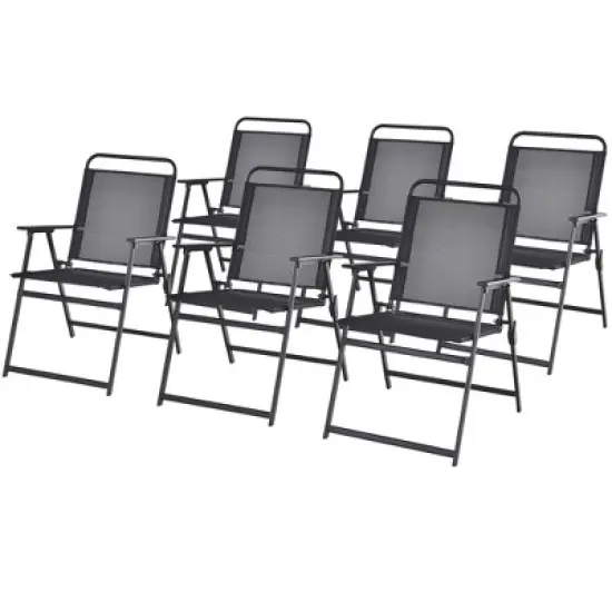 Tangkula Set of 6 Heavy-Duty Metal Folding Chairs Frame Armrests Portable Patio Black image {3}